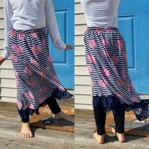 Disney D-Signed | Navy and White Floral Stripe High-Low Maxi Skirt | Size Medium